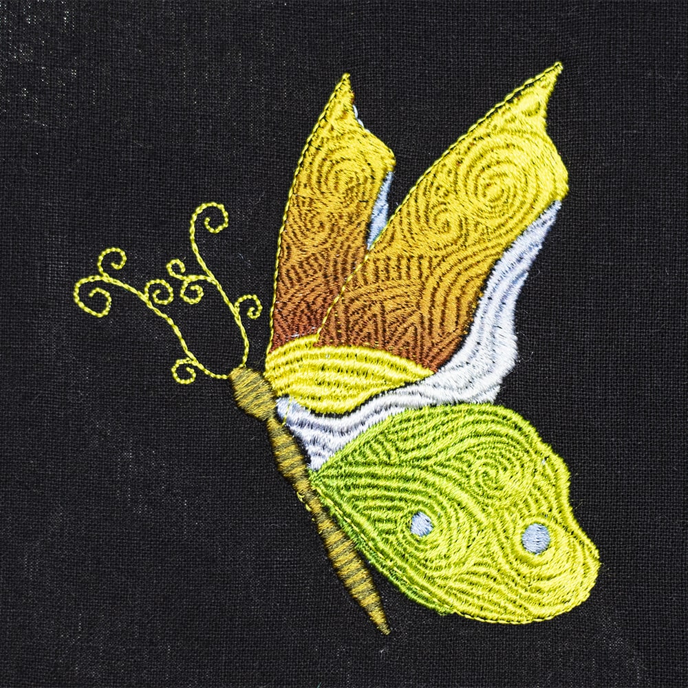 Butterfly Coloreel Embroidery design sew out at Cre8iveSkill