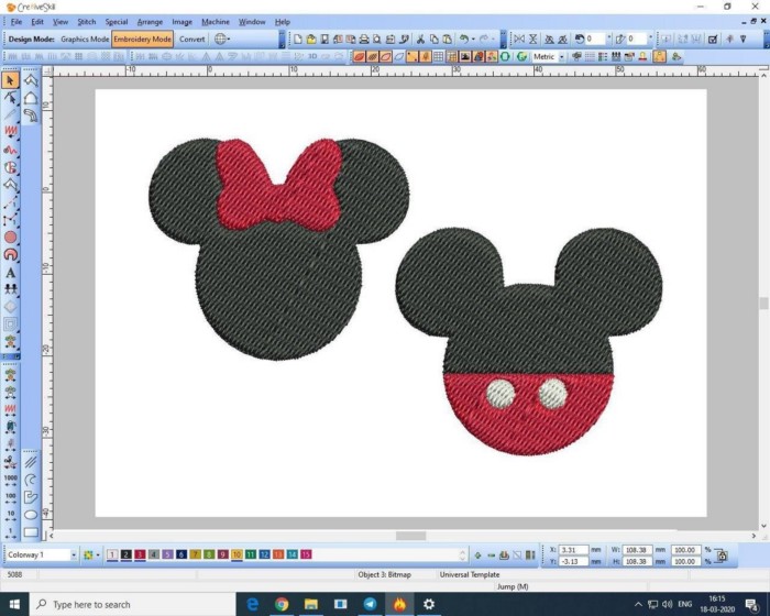 embroidery digitizing mickey and miney